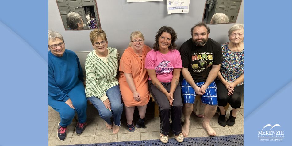 Photo (l to r): Aqua Class participants Judy Hanselman, Vicky Erdman, Melissa Timmerman, Aqua Instructor Kristie Cedzynski, Joe Ruprecht, and Connie Bagley